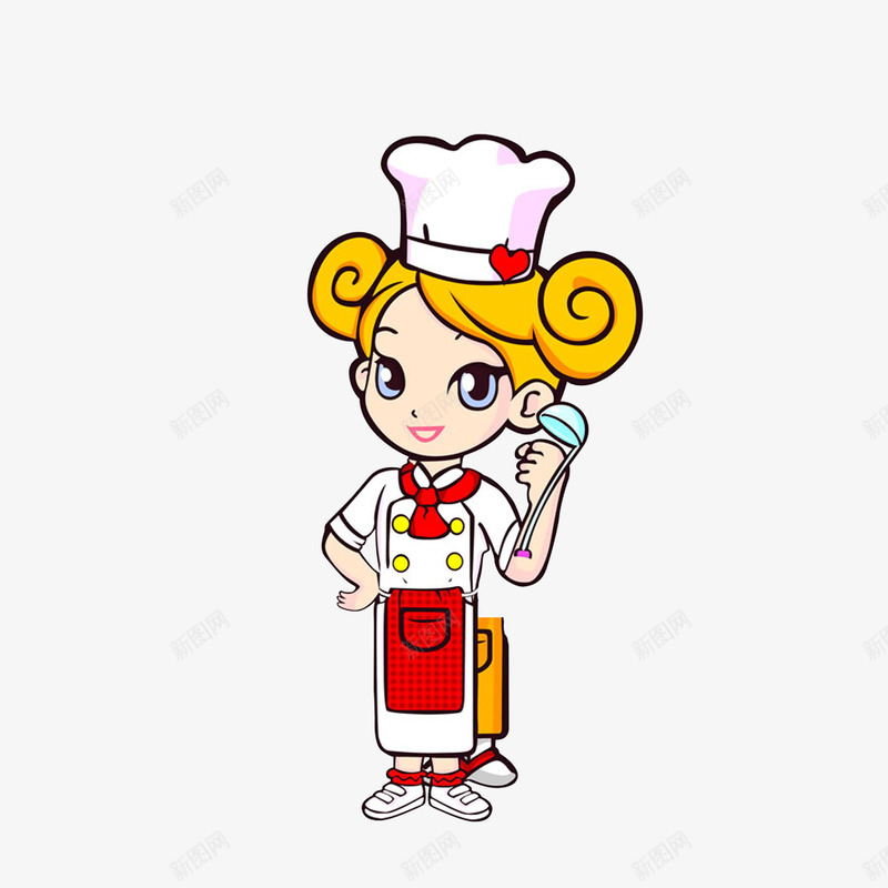 卡通可爱漂亮的女厨师png免抠素材_新图网 https://ixintu.com 勺子 卡通厨娘 厨娘 可爱漂亮 红色领巾 美女厨师 餐厅主厨