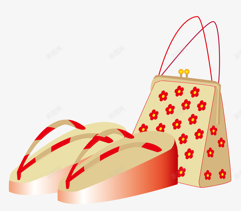 木屐和樱花手提包png免抠素材_新图网 https://ixintu.com 日本 日本传统鞋子 木屐 樱花手提包 矢量木屐