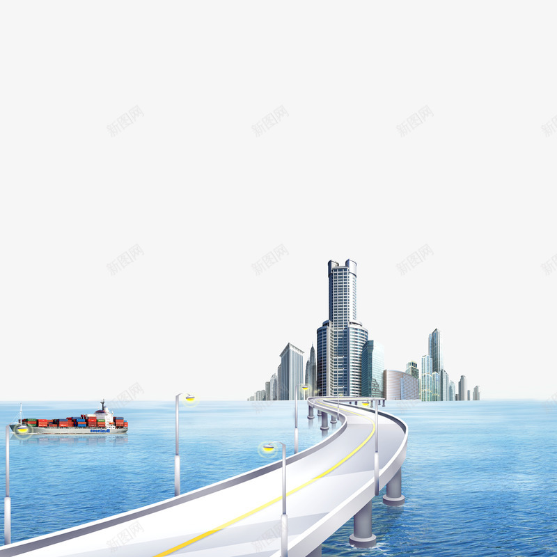 跨海大桥方便城市png免抠素材_新图网 https://ixintu.com 城市 源文件 船 跨海大桥