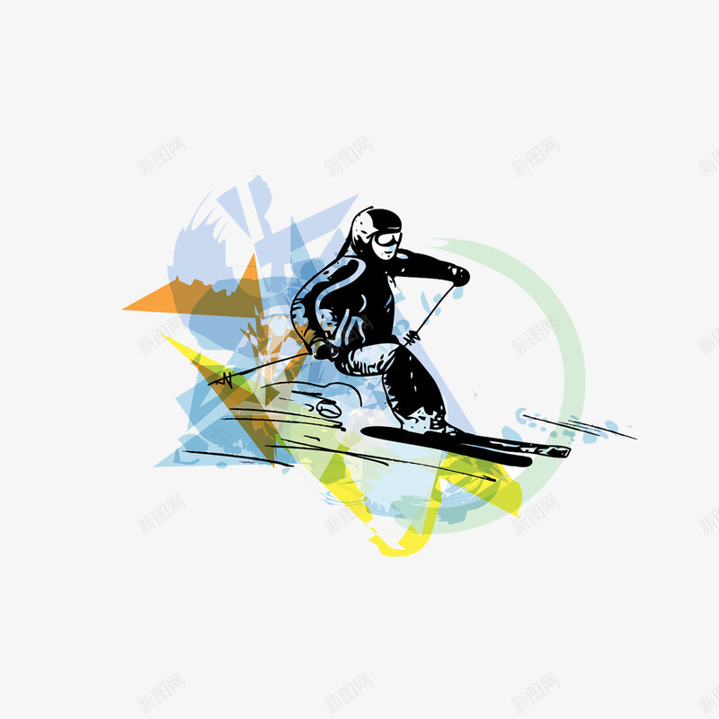 涂鸦滑雪png免抠素材_新图网 https://ixintu.com 人物 剪影 手绘 运动