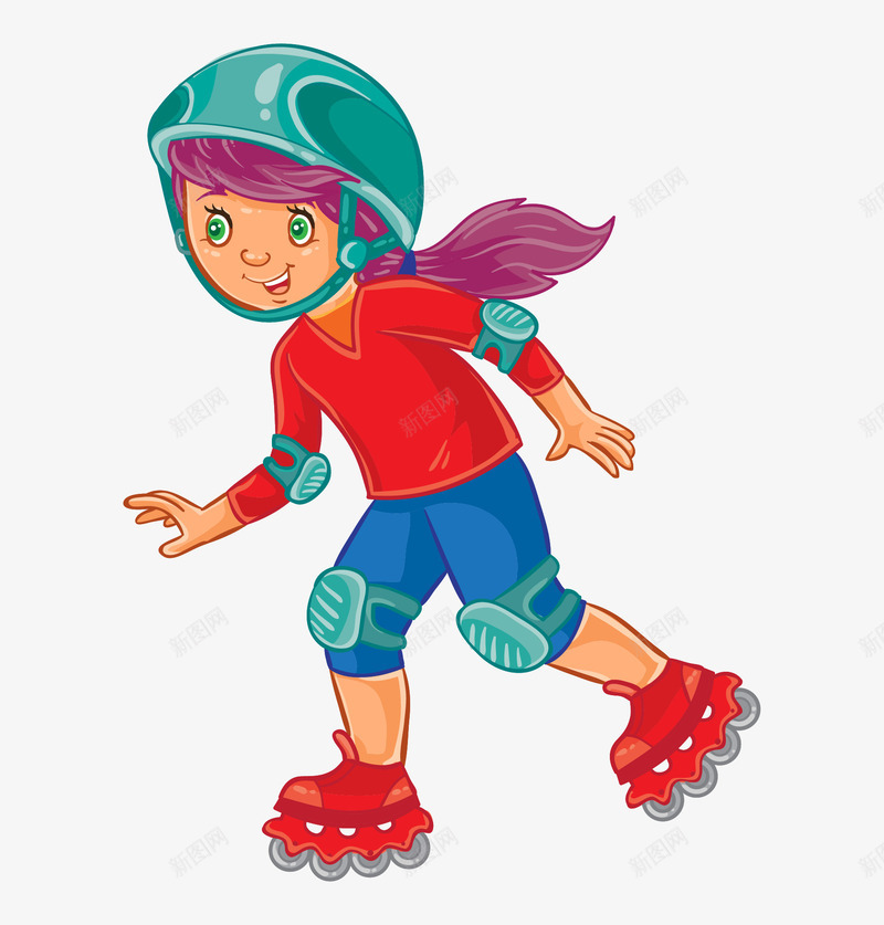 手绘卡通溜冰女孩png免抠素材_新图网 https://ixintu.com 溜冰女孩 滑冰女孩 炫酷女孩 红色溜冰鞋 运动