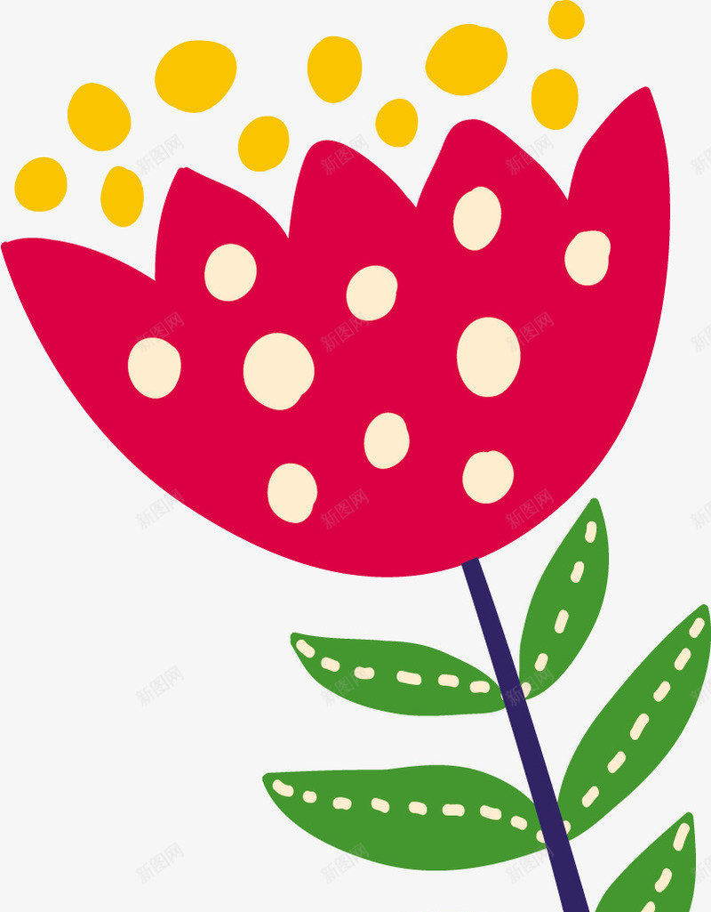 手绘红色花朵png免抠素材_新图网 https://ixintu.com 叶子 唯美 圆点 小清新 手绘 红色 花朵 虚线