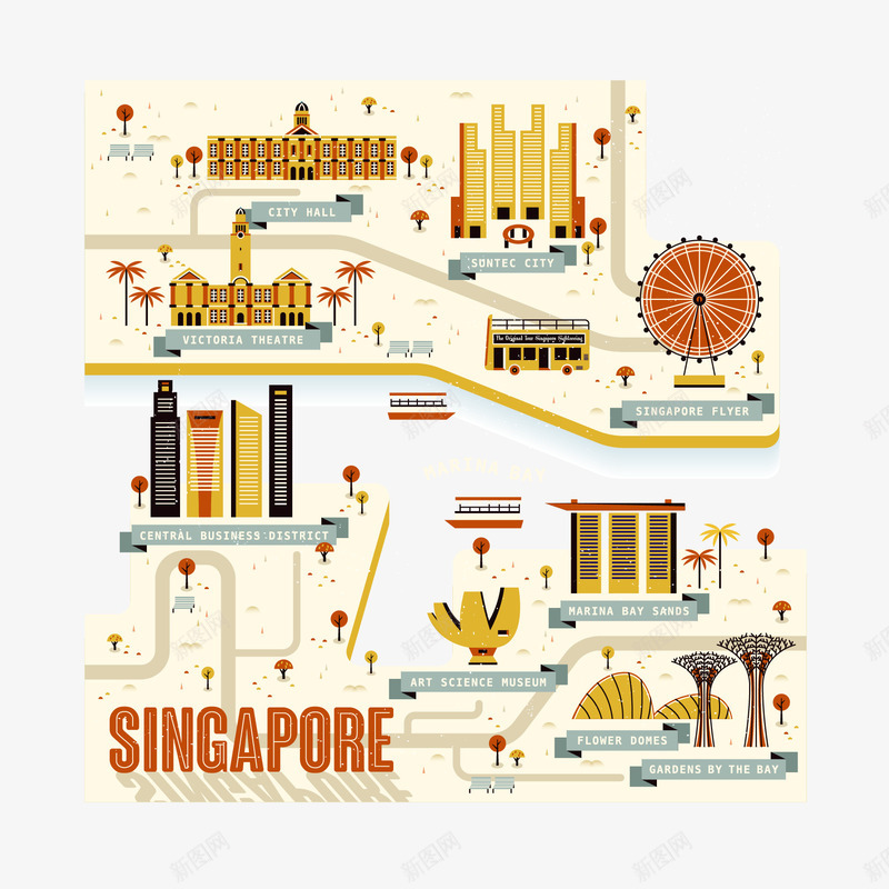 装饰新加坡城市景点娱乐场所分布png免抠素材_新图网 https://ixintu.com 城市建筑 新加坡 旅游 装饰