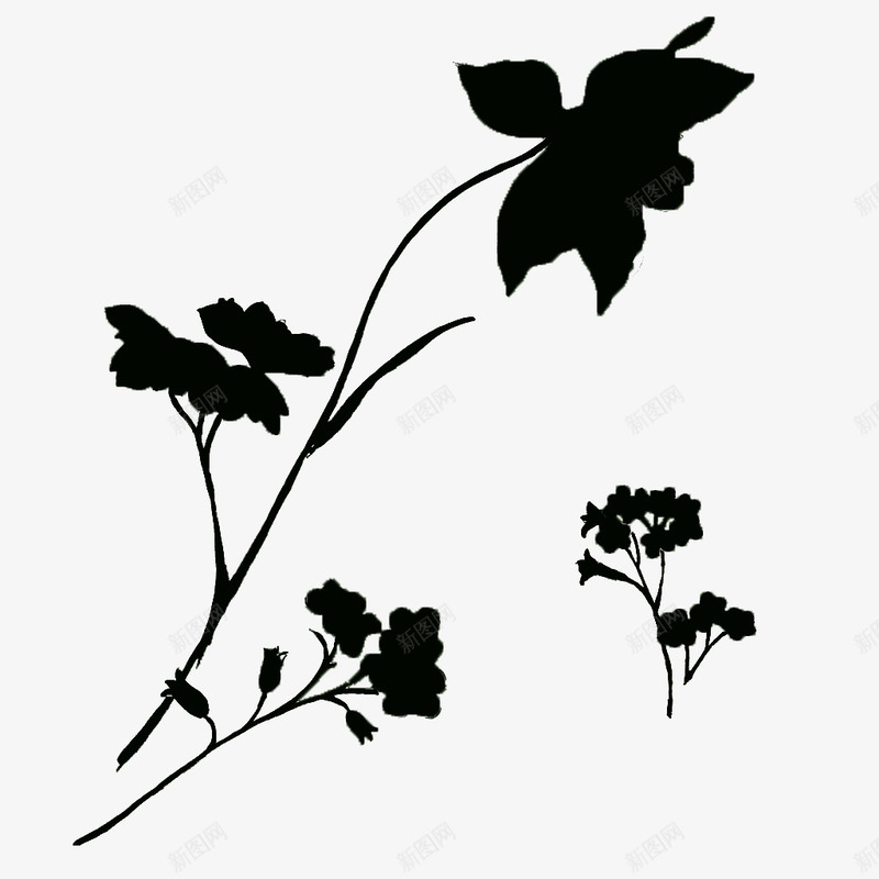黑色的简洁风花朵装饰背景png免抠素材_新图网 https://ixintu.com 背景 花朵 装饰 黑色