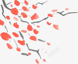 樱花枝头枝头上的樱花水墨画高清图片