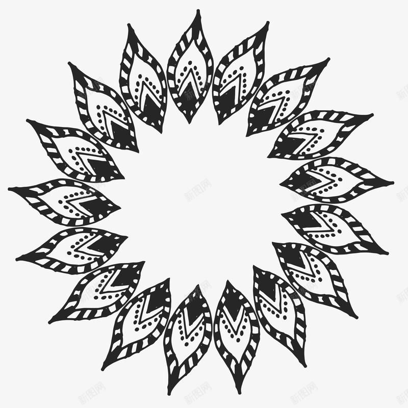 卡通简约黑白插画小清新图标png_新图网 https://ixintu.com 小清新插画 广告设计 扁平化简约黑白样式 极简黑白图样 简笔画装饰 花环 黑白简约插画