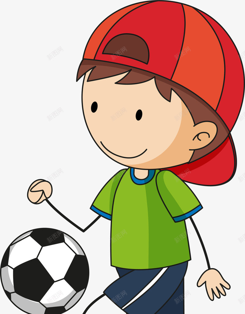 儿童节卡通小男孩png免抠素材_新图网 https://ixintu.com 儿童节 卡通小男孩 可爱男孩 白色足球 足球运动 踢足球