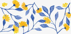 蓝色水彩植物花纹矢量图素材