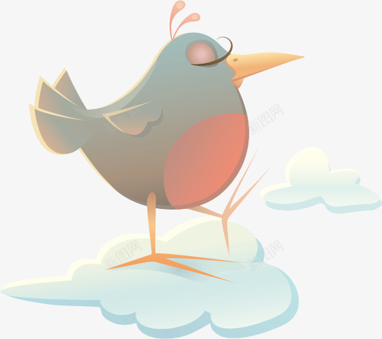 站在云上的小鸟png免抠素材_新图网 https://ixintu.com 云朵 卡通小鸟 可爱 小鸟插画 矢量素材