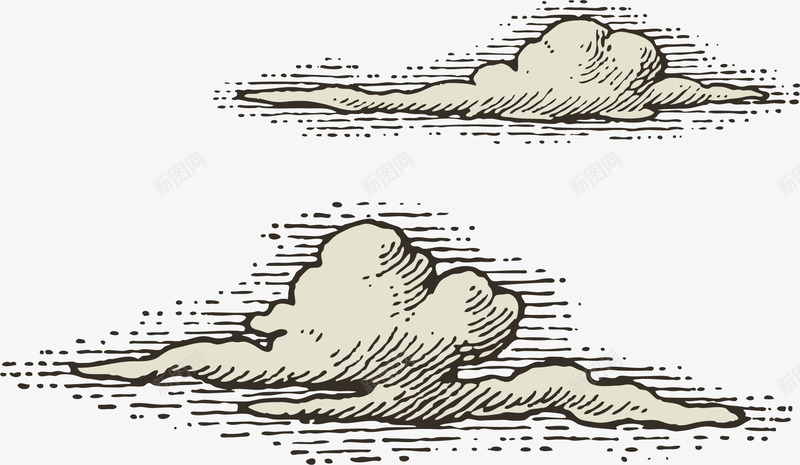 两朵素描手绘线描云png免抠素材_新图网 https://ixintu.com 两朵白云 云朵 手绘云朵 矢量云朵 素描白云 线描云