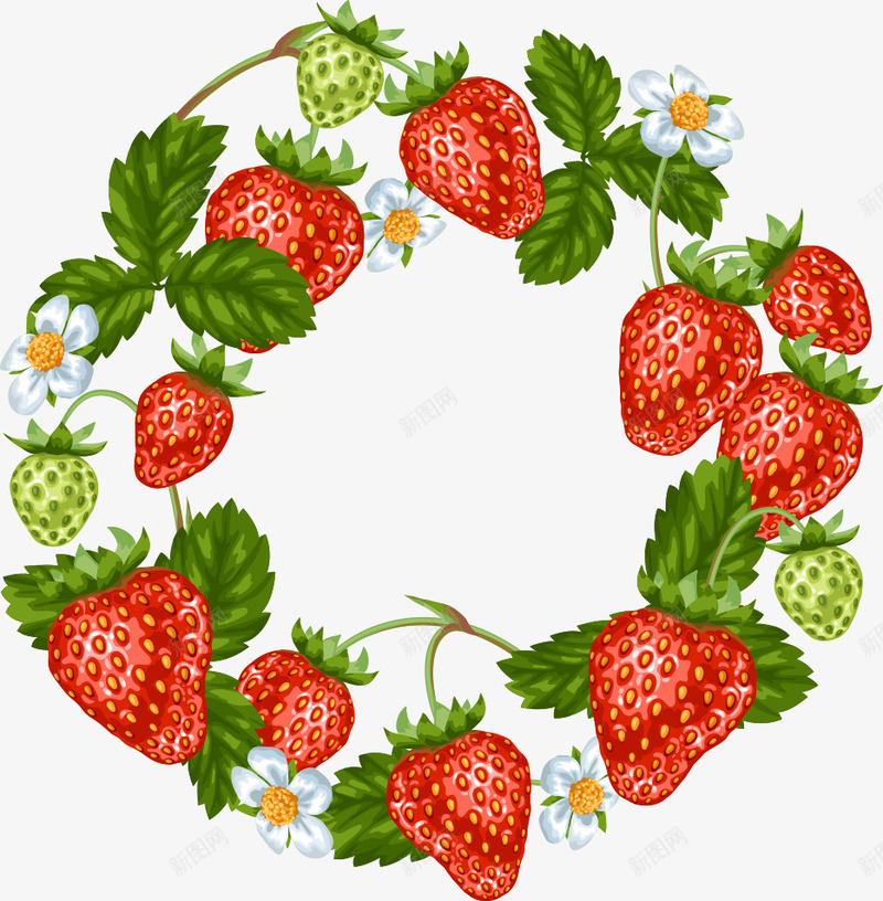 草莓花环png免抠素材_新图网 https://ixintu.com 卡通草莓 水果 矢量草莓 花环 草莓