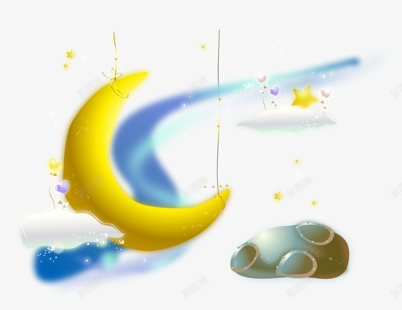卡通手绘弯弯月亮星星白云png免抠素材_新图网 https://ixintu.com 卡通的月亮 弯弯的月亮 手绘的星星 矢量的白云