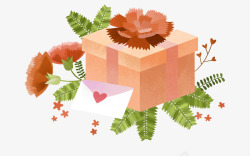 康乃馨插图手绘装饰插图母亲节花卉礼盒插画高清图片