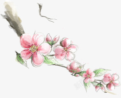 手绘粉色桃花树枝装饰素材