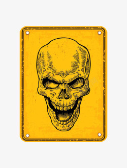 恐怖骷髅长方形黄色警告牌实物素材