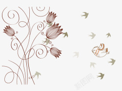 手绘扁平化植物花纹背景装饰素材