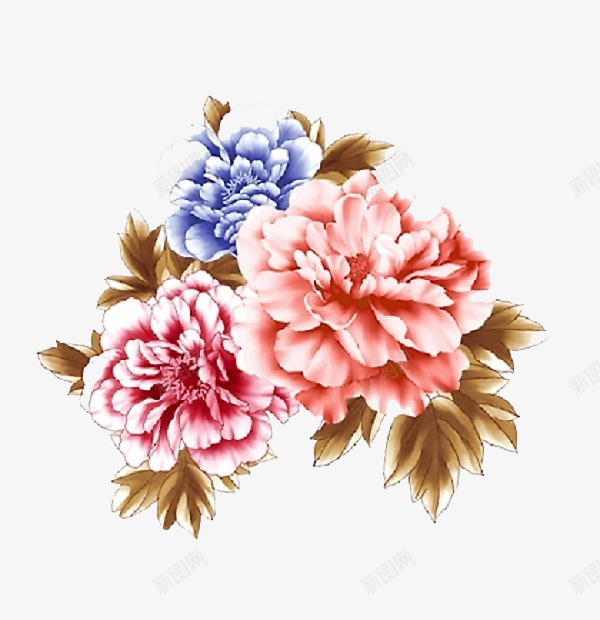 手绘花卉png免抠素材_新图网 https://ixintu.com 创意花型 各种花图案 商业图案 手绘图案 手绘植物 手绘花卉 月季花 植物图案 牡丹花 花 花型图案 蓝色花型