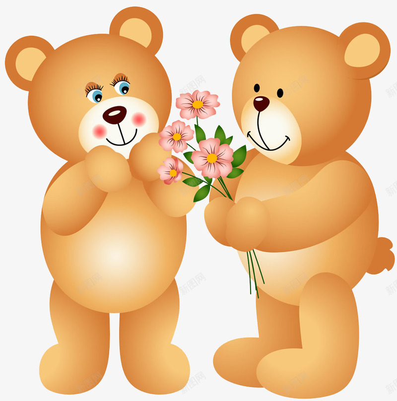 小熊的爱情png免抠素材_新图网 https://ixintu.com 卡通 可爱 小熊 情侣 手绘 熊猫 熊猫玩偶 爱情 花卉 质感 野花 鲜花