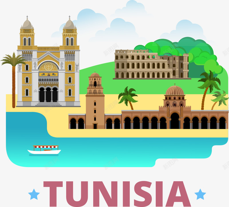 突尼斯旅游宣传png免抠素材_新图网 https://ixintu.com 城市 城镇 建筑 房子 旅游宣传 突尼斯