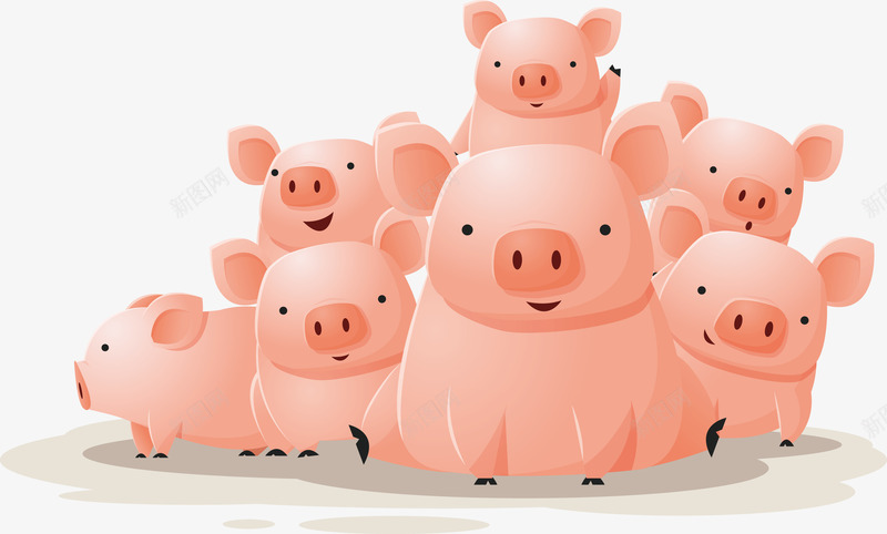 一群粉色的小猪矢量图eps免抠素材_新图网 https://ixintu.com 动物 动物png 动物矢量图 小猪 猪崽 矢量图 粉色