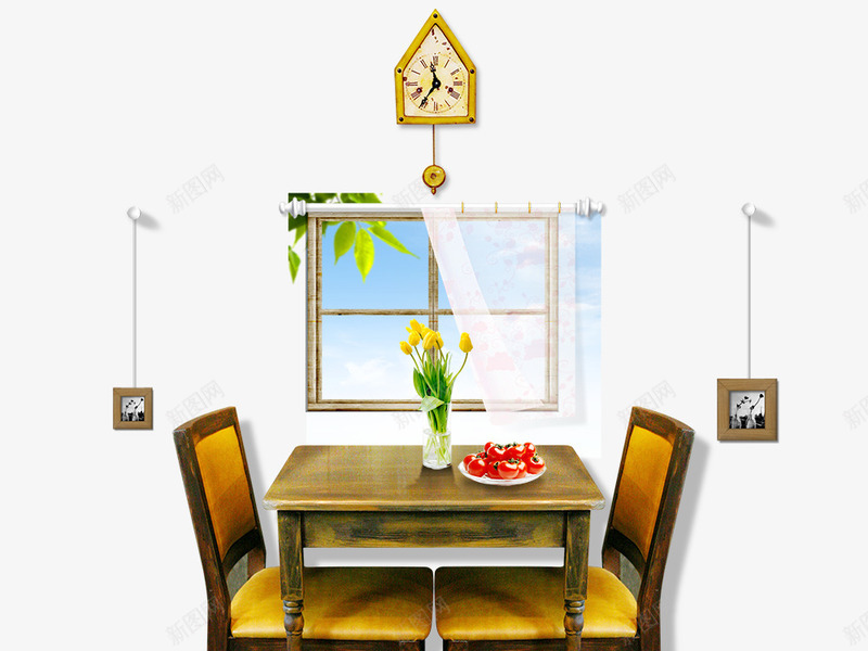 简洁的餐厅png免抠素材_新图网 https://ixintu.com 干净 简洁 蓝天 黄色桌子