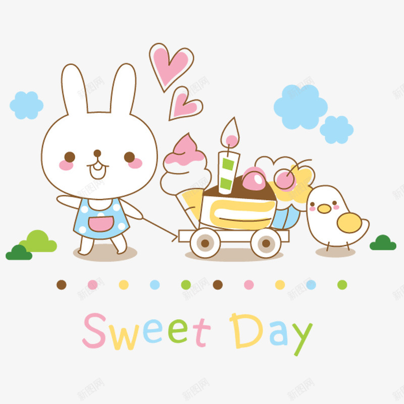小兔冰淇淋车png免抠素材_新图网 https://ixintu.com 云朵 儿童画 冰淇淋车 小白兔 小鸡