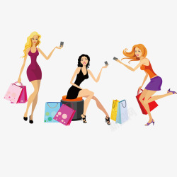 提着购物袋的插画美女三个提着购物袋的美女矢量图高清图片