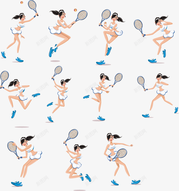 打网球美少女集合矢量图ai免抠素材_新图网 https://ixintu.com 体育运动 少女 矢量打网球美少女矢量集合 网球 网球美少女 矢量图