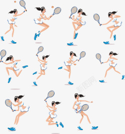 网球少女打网球美少女集合矢量图高清图片