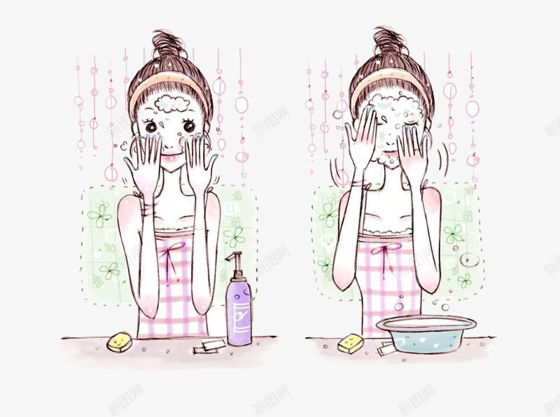 洗脸两部曲png免抠素材_新图网 https://ixintu.com 卡通 步骤 洗脸 洗脸美女 美女