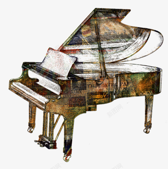 钢琴png免抠素材_新图网 https://ixintu.com 三角架钢琴 乐器 手绘 钢琴 音乐