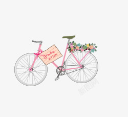 粉色自行车卡通粉色自行车花环装饰高清图片
