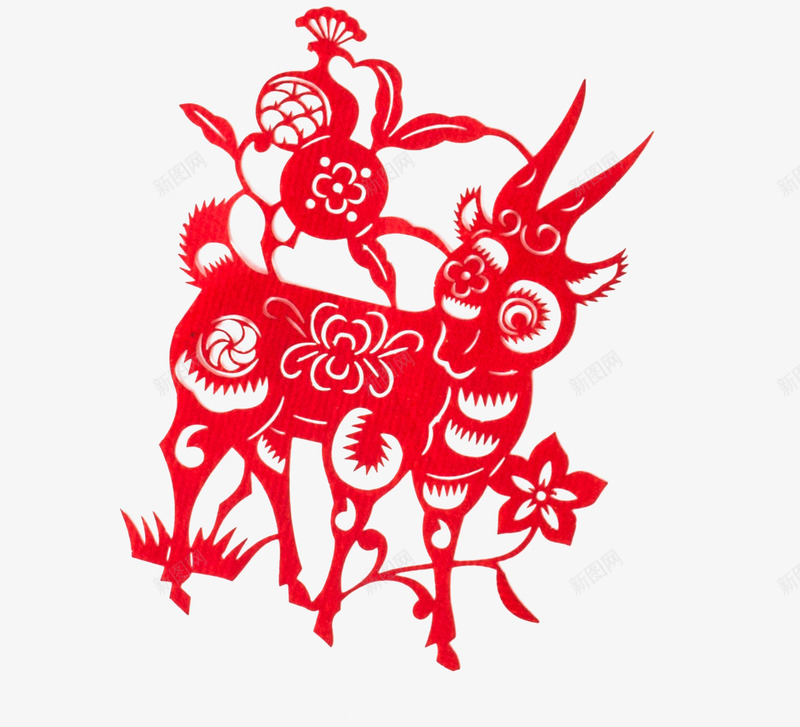 生肖羊剪纸中国元素png免抠素材_新图网 https://ixintu.com 中国剪纸 中国红 生肖羊 花卉