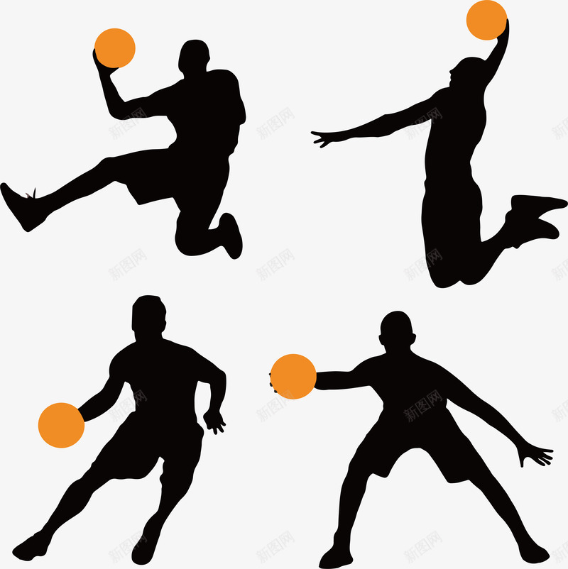 篮球人物运动剪影矢量图图标ai_新图网 https://ixintu.com 健身 创意 篮球 篮球人物 运动 运动剪影 矢量图