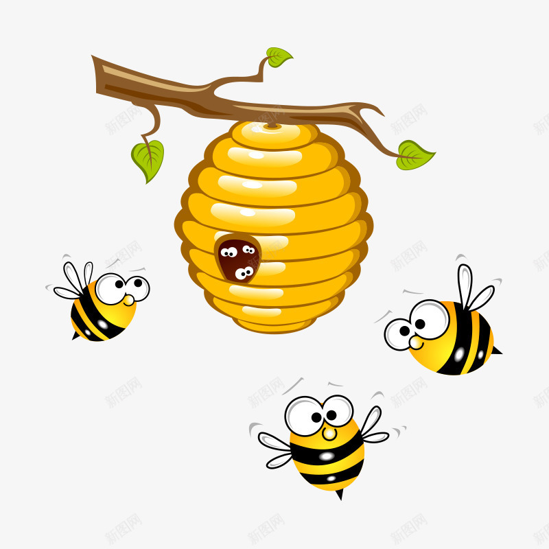 蜜蜂卡通png免抠素材_新图网 https://ixintu.com 卡通 可爱 昆虫 树枝 生态 绿色 自然 蜂窝 蜂蜜 蜜蜂 蜜蜂窝 采蜜