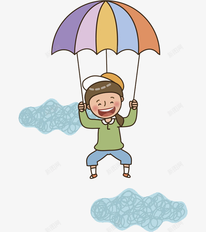 开心女孩png免抠素材_新图网 https://ixintu.com 云朵 可爱 女孩 帽子 开心 彩色 手绘 降落 降落伞