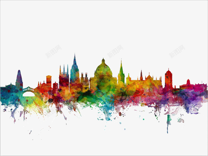 水彩渲染的城市png免抠素材_新图网 https://ixintu.com 城市 彩色 手绘 水彩 涂鸦 渲染