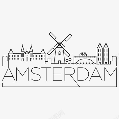阿姆斯特丹市线剪影图标图标