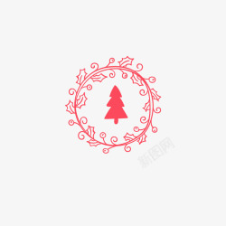 红色圣诞树花环框素材