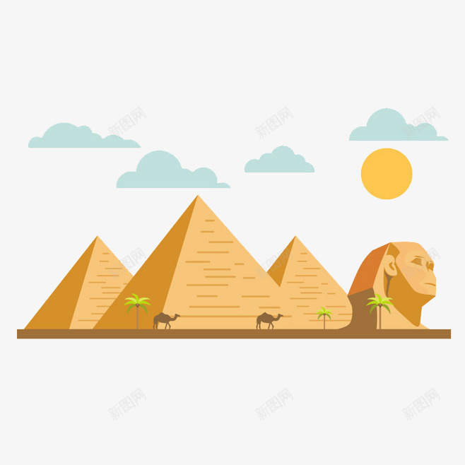 卡通金字塔png免抠素材_新图网 https://ixintu.com 卡通云朵 埃及 旅游景点 狮身人面像