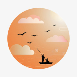 手绘飞翔海鸥精美渔舟唱晚高清图片