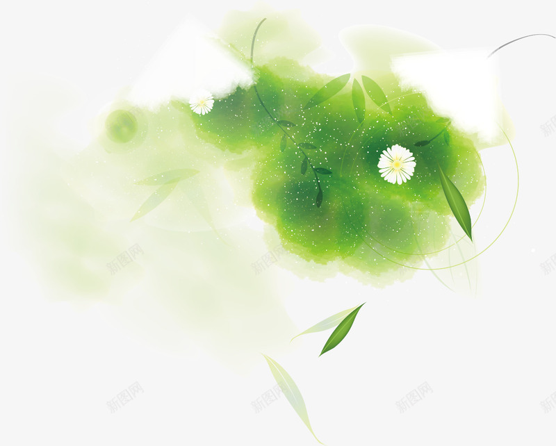 绿色清新花朵树叶白云png免抠素材_新图网 https://ixintu.com 树叶 清新 白云 绿色 花朵