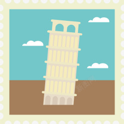 比萨斜塔邮票卡通旅游城市邮票比萨斜塔矢量图高清图片