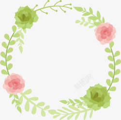粉色绿色蔷薇花花藤花环素材