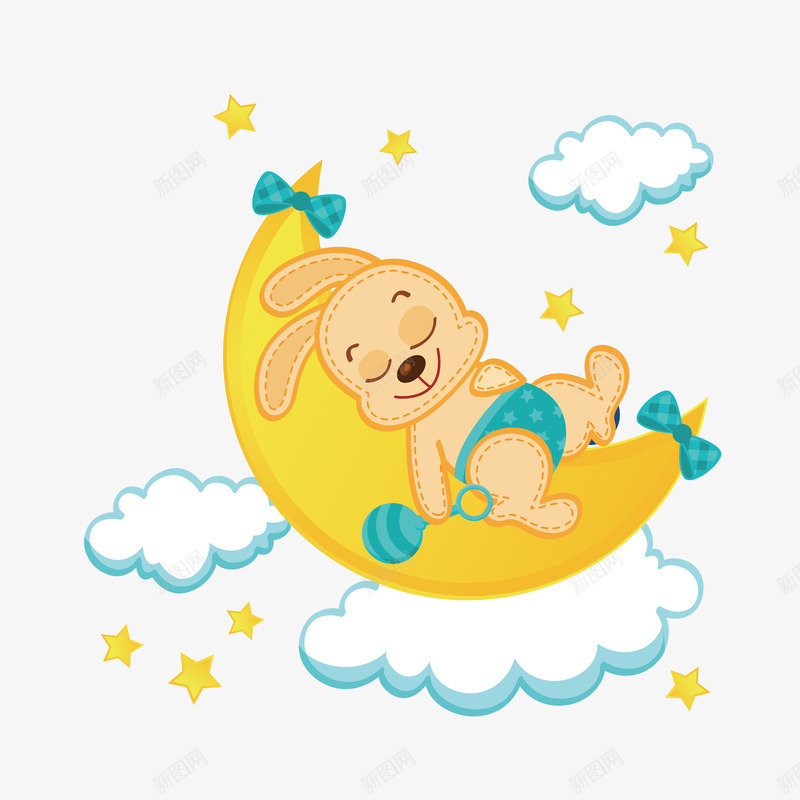 婴儿兔子宝宝png免抠素材_新图网 https://ixintu.com 云朵 手绘婴儿 月亮 睡觉的小兔子 矢量源文件 立体