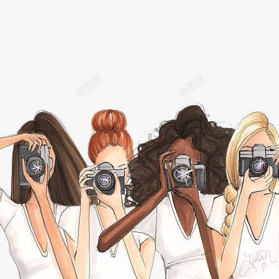 手绘四个拍照的美女记者png免抠素材_新图网 https://ixintu.com 四个 手绘 拍照 相机 美女 记者