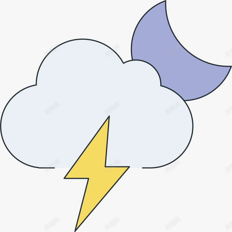 天气情况装饰图标png_新图网 https://ixintu.com 卡通可爱 天气图标 彩色底纹 月亮 矢量图案 蓝色云朵 闪电 风雨气温图