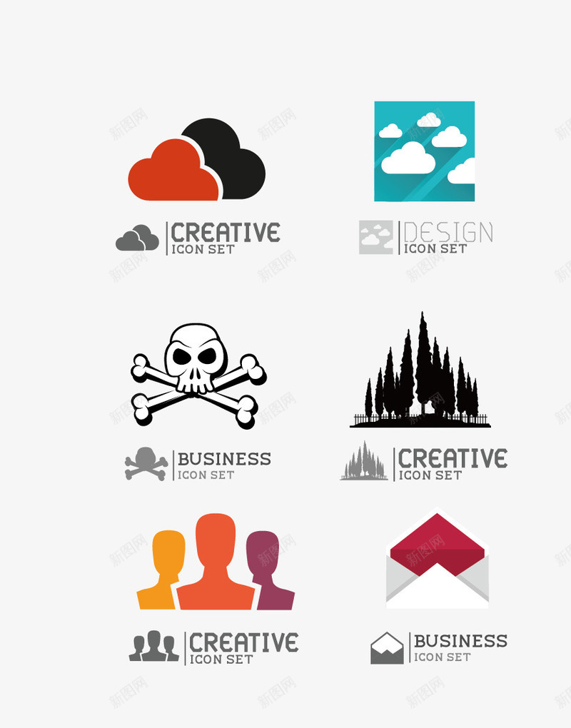 云朵矢量图图标eps_新图网 https://ixintu.com logo设计教程 云朵 信封 标志 树林 矢量logo 骷髅 矢量图