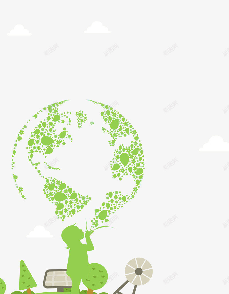 创意绿色树木人物国际气象日图案psd免抠素材_新图网 https://ixintu.com 云 人物 创意 国际气象日 天气 天气预报 树木 气象 白云 绿色