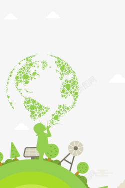 国际气象节创意绿色树木人物国际气象日图案高清图片